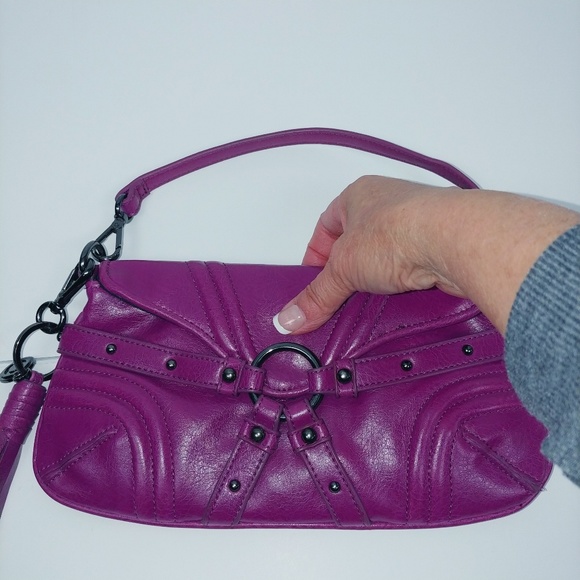 Like New Botkier Dark Magenta Deep Pink Studded Clutch Wristlet Hand Bag Purse - Picture 6 of 12